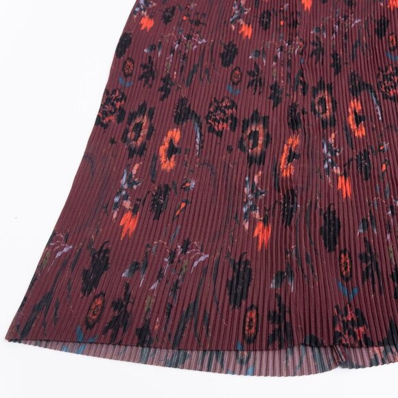 Sandro Pleated Midi Skirt Floral Burgundy Size 1 - Picture 8 of 16